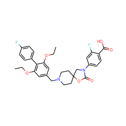 CCOc1cc(CN2CCC3(CC2)CN(c2ccc(C(=O)O)c(F)c2)C(=O)O3)cc(OCC)c1-c1ccc(F)cc1 ZINC000114357338