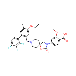 CCOc1cc(CN2CCC3(CC2)CN(c2ccc(C(=O)O)c(OC)c2)C(=O)O3)c(-c2ccc(F)c(F)c2F)cc1C ZINC000144531459