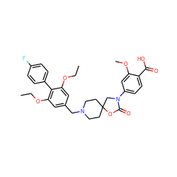 CCOc1cc(CN2CCC3(CC2)CN(c2ccc(C(=O)O)c(OC)c2)C(=O)O3)cc(OCC)c1-c1ccc(F)cc1 ZINC000144603965