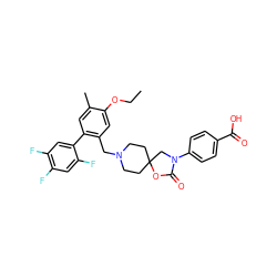 CCOc1cc(CN2CCC3(CC2)CN(c2ccc(C(=O)O)cc2)C(=O)O3)c(-c2cc(F)c(F)cc2F)cc1C ZINC000144640163