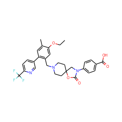 CCOc1cc(CN2CCC3(CC2)CN(c2ccc(C(=O)O)cc2)C(=O)O3)c(-c2ccc(C(F)(F)F)nc2)cc1C ZINC000169702645