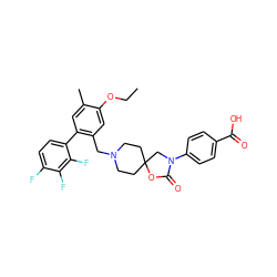 CCOc1cc(CN2CCC3(CC2)CN(c2ccc(C(=O)O)cc2)C(=O)O3)c(-c2ccc(F)c(F)c2F)cc1C ZINC000144559154