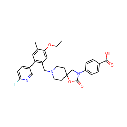 CCOc1cc(CN2CCC3(CC2)CN(c2ccc(C(=O)O)cc2)C(=O)O3)c(-c2ccc(F)nc2)cc1C ZINC000144507568