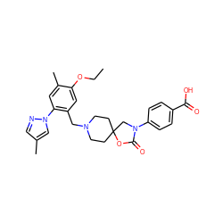 CCOc1cc(CN2CCC3(CC2)CN(c2ccc(C(=O)O)cc2)C(=O)O3)c(-n2cc(C)cn2)cc1C ZINC000114359120