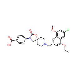 CCOc1cc(CN2CCC3(CC2)CN(c2ccc(C(=O)O)cc2)C(=O)O3)cc2c(OC)cc(Cl)cc12 ZINC000169702650