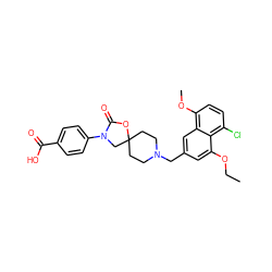 CCOc1cc(CN2CCC3(CC2)CN(c2ccc(C(=O)O)cc2)C(=O)O3)cc2c(OC)ccc(Cl)c12 ZINC000169702651