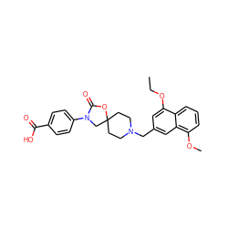 CCOc1cc(CN2CCC3(CC2)CN(c2ccc(C(=O)O)cc2)C(=O)O3)cc2c(OC)cccc12 ZINC000114356337