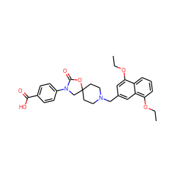 CCOc1cc(CN2CCC3(CC2)CN(c2ccc(C(=O)O)cc2)C(=O)O3)cc2c(OCC)cccc12 ZINC000169702649