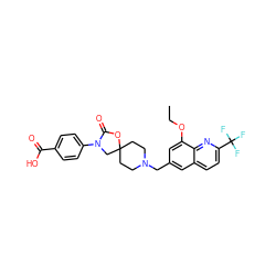 CCOc1cc(CN2CCC3(CC2)CN(c2ccc(C(=O)O)cc2)C(=O)O3)cc2ccc(C(F)(F)F)nc12 ZINC000144613777