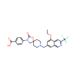 CCOc1cc(CN2CCC3(CC2)CN(c2ccc(C(=O)O)cc2)C(=O)O3)cc2cnc(C(F)(F)F)cc12 ZINC000144551453