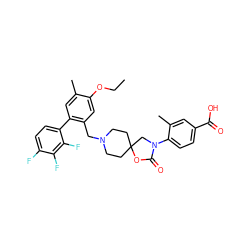 CCOc1cc(CN2CCC3(CC2)CN(c2ccc(C(=O)O)cc2C)C(=O)O3)c(-c2ccc(F)c(F)c2F)cc1C ZINC000144609258