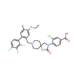 CCOc1cc(CN2CCC3(CC2)CN(c2ccc(C(=O)O)cc2Cl)C(=O)O3)c(-c2ccc(F)c(F)c2F)cc1C ZINC000144549918