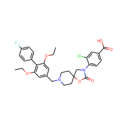 CCOc1cc(CN2CCC3(CC2)CN(c2ccc(C(=O)O)cc2Cl)C(=O)O3)cc(OCC)c1-c1ccc(F)cc1 ZINC000144553822