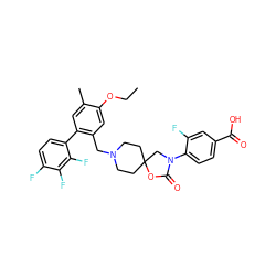 CCOc1cc(CN2CCC3(CC2)CN(c2ccc(C(=O)O)cc2F)C(=O)O3)c(-c2ccc(F)c(F)c2F)cc1C ZINC000144640359