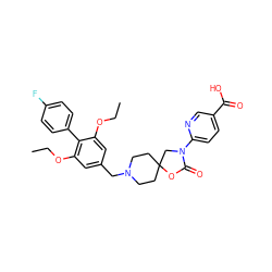 CCOc1cc(CN2CCC3(CC2)CN(c2ccc(C(=O)O)cn2)C(=O)O3)cc(OCC)c1-c1ccc(F)cc1 ZINC000169702639