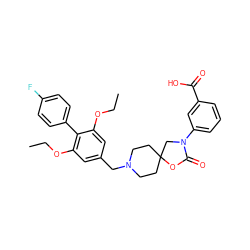 CCOc1cc(CN2CCC3(CC2)CN(c2cccc(C(=O)O)c2)C(=O)O3)cc(OCC)c1-c1ccc(F)cc1 ZINC000114354514