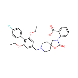 CCOc1cc(CN2CCC3(CC2)CN(c2ccccc2C(=O)O)C(=O)O3)cc(OCC)c1-c1ccc(F)cc1 ZINC000144561265