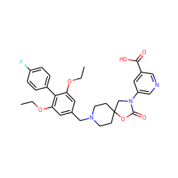 CCOc1cc(CN2CCC3(CC2)CN(c2cncc(C(=O)O)c2)C(=O)O3)cc(OCC)c1-c1ccc(F)cc1 ZINC000169702635