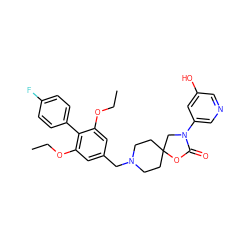 CCOc1cc(CN2CCC3(CC2)CN(c2cncc(O)c2)C(=O)O3)cc(OCC)c1-c1ccc(F)cc1 ZINC000169702634