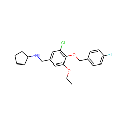 CCOc1cc(CNC2CCCC2)cc(Cl)c1OCc1ccc(F)cc1 ZINC000004657426