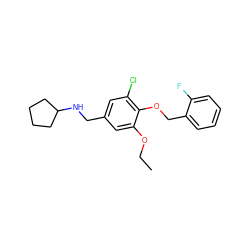 CCOc1cc(CNC2CCCC2)cc(Cl)c1OCc1ccccc1F ZINC000006959941