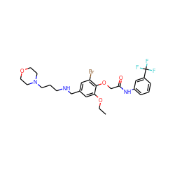 CCOc1cc(CNCCCN2CCOCC2)cc(Br)c1OCC(=O)Nc1cccc(C(F)(F)F)c1 ZINC000008682846