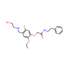 CCOc1cc(CNCCO)c(Cl)cc1OCC(=O)NCCc1ccccc1 ZINC000004670914