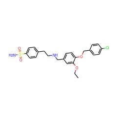 CCOc1cc(CNCCc2ccc(S(N)(=O)=O)cc2)ccc1OCc1ccc(Cl)cc1 ZINC000019922727