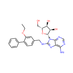 CCOc1cc(CNc2nc3c(N)ncnc3n2[C@@H]2O[C@H](CO)[C@@H](O)[C@H]2O)ccc1-c1ccccc1 ZINC000144526076