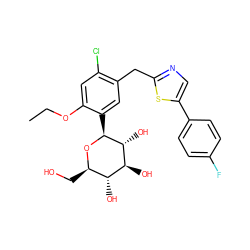 CCOc1cc(Cl)c(Cc2ncc(-c3ccc(F)cc3)s2)cc1[C@@H]1O[C@H](CO)[C@@H](O)[C@H](O)[C@H]1O ZINC000071295832