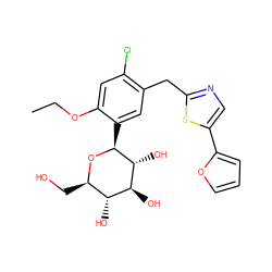 CCOc1cc(Cl)c(Cc2ncc(-c3ccco3)s2)cc1[C@@H]1O[C@H](CO)[C@@H](O)[C@H](O)[C@H]1O ZINC000071281905