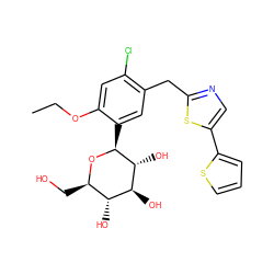 CCOc1cc(Cl)c(Cc2ncc(-c3cccs3)s2)cc1[C@@H]1O[C@H](CO)[C@@H](O)[C@H](O)[C@H]1O ZINC000071295625