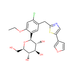 CCOc1cc(Cl)c(Cc2ncc(-c3ccoc3)s2)cc1[C@@H]1O[C@H](CO)[C@@H](O)[C@H](O)[C@H]1O ZINC000071295606