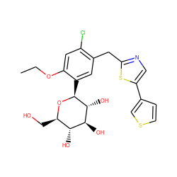 CCOc1cc(Cl)c(Cc2ncc(-c3ccsc3)s2)cc1[C@@H]1O[C@H](CO)[C@@H](O)[C@H](O)[C@H]1O ZINC000071295879