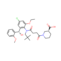 CCOc1cc(Cl)cc([C@H](O)c2ccccc2OC)c1N(CC(C)(C)C)C(=O)CCC(=O)N1CCC[C@H](C(=O)O)C1 ZINC000072113739