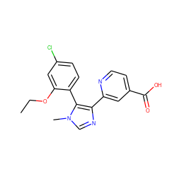 CCOc1cc(Cl)ccc1-c1c(-c2cc(C(=O)O)ccn2)ncn1C ZINC000225940551