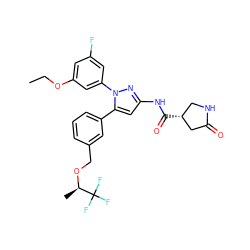 CCOc1cc(F)cc(-n2nc(NC(=O)[C@@H]3CNC(=O)C3)cc2-c2cccc(CO[C@H](C)C(F)(F)F)c2)c1 ZINC000169707435