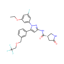 CCOc1cc(F)cc(-n2nc(NC(=O)[C@@H]3CNC(=O)C3)cc2-c2cccc(COCC(F)(F)F)c2)c1 ZINC000169707431