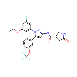 CCOc1cc(F)cc(-n2nc(NC(=O)[C@@H]3CNC(=O)C3)cc2-c2cccc(OC(F)(F)F)c2)c1 ZINC000169707428