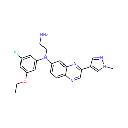 CCOc1cc(F)cc(N(CCN)c2ccc3ncc(-c4cnn(C)c4)nc3c2)c1 ZINC000204170923