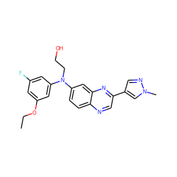 CCOc1cc(F)cc(N(CCO)c2ccc3ncc(-c4cnn(C)c4)nc3c2)c1 ZINC000204171750