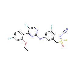 CCOc1cc(F)ccc1-c1nc(Nc2cc(F)cc(C[S@](C)(=O)=NC#N)c2)ncc1F ZINC000206899487