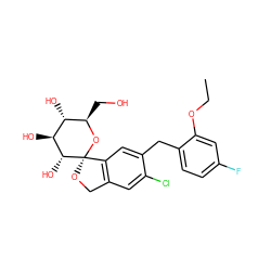 CCOc1cc(F)ccc1Cc1cc2c(cc1Cl)CO[C@]21O[C@H](CO)[C@@H](O)[C@H](O)[C@H]1O ZINC000045253485