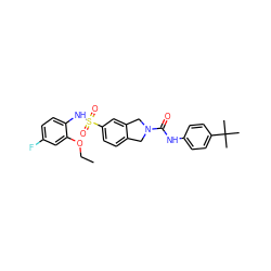 CCOc1cc(F)ccc1NS(=O)(=O)c1ccc2c(c1)CN(C(=O)Nc1ccc(C(C)(C)C)cc1)C2 ZINC000473088010