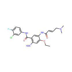 CCOc1cc(N)c(C(=O)Nc2ccc(F)c(Cl)c2)cc1NC(=O)/C=C/CN(C)C ZINC000096928312