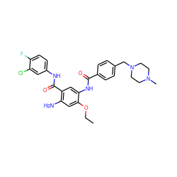 CCOc1cc(N)c(C(=O)Nc2ccc(F)c(Cl)c2)cc1NC(=O)c1ccc(CN2CCN(C)CC2)cc1 ZINC000096928314