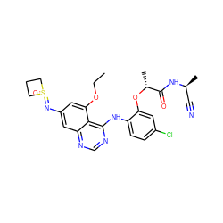 CCOc1cc(N=S2(=O)CCC2)cc2ncnc(Nc3ccc(Cl)cc3O[C@H](C)C(=O)N[C@@H](C)C#N)c12 ZINC001772583072