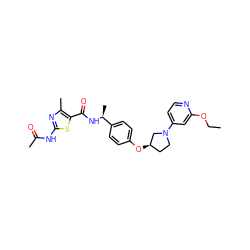 CCOc1cc(N2CC[C@@H](Oc3ccc([C@H](C)NC(=O)c4sc(NC(C)=O)nc4C)cc3)C2)ccn1 ZINC000169709240