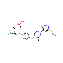 CCOc1cc(N2CC[C@@H](Oc3ccc(N4N=C(C(F)(F)F)[C@@H](C)[C@@H]4CC(=O)O)cc3)[C@H](C)C2)c(Cl)cn1 ZINC000219581570