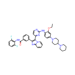 CCOc1cc(N2CCC(N3CCCCC3)CC2)ccc1Nc1nccc(-c2c(-c3cccc(C(=O)Nc4c(F)cccc4F)c3)nc3ccccn23)n1 ZINC000165069971